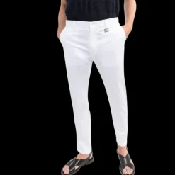 pantalon slim DOLCE & GABBANA costume quatre poches coton stretch blanc logo DG argent