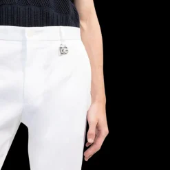 pantalon slim DOLCE & GABBANA costume quatre poches coton stretch blanc logo DG argent