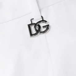 pantalon slim DOLCE & GABBANA costume quatre poches coton stretch blanc logo DG argent