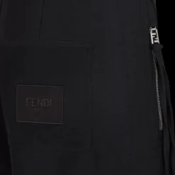 Pantalon slim FENDI coton noir poche zippée