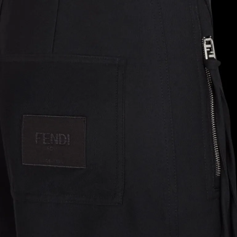 Pantalon slim FENDI coton noir poche zippée