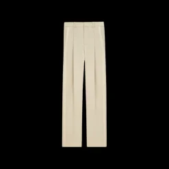 Pantalon smoking SAINT LAURENT carotte taille haute beige bande satin