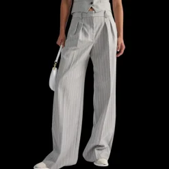 Pantalon taille basse BARBARA BUI laine gris rayures blanc