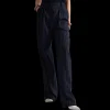 Pantalon taille haute BARBARA BUI large gabardine laine bleu marine rayures tennis