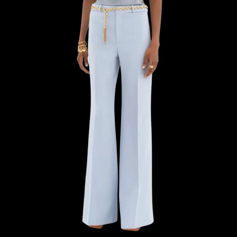 Pantalon tailleur CHLOE évasé crêpe de laine bleu ciel