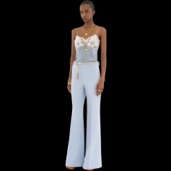 Pantalon tailleur CHLOE évasé crêpe de laine bleu ciel