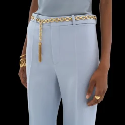 Pantalon tailleur CHLOE évasé crêpe de laine bleu ciel