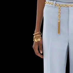 Pantalon tailleur CHLOE évasé crêpe de laine bleu ciel