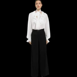 Pantalon évasé DOLCE & GABBANA Black Sicily gabardine laine vierge noir