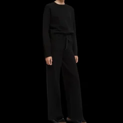 Pantalon YVES SALOMON ample maille laine noir taille élastique lien