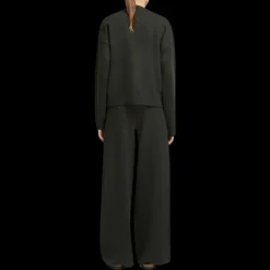 Pantalon YVES SALOMON ample maille laine kaki taille élastique lien