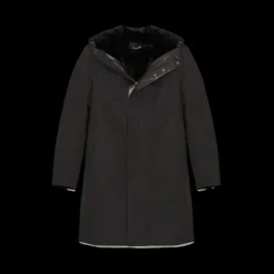 Parka à capuche YVES SALOMON gabardine noire fourrure vison noir