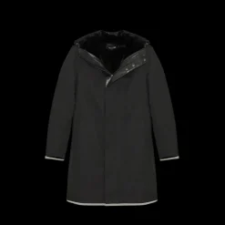 Parka à capuche YVES SALOMON gabardine noir intérieur vison