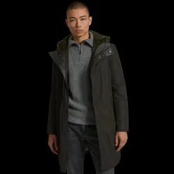 Parka à capuche YVES SALOMON gabardine noir intérieur vison