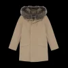 Parka beige YVES SALOMON intérieur lapin gris col renard gris