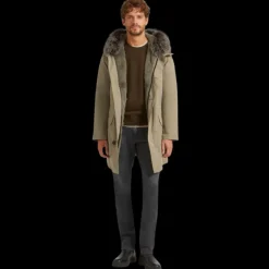 Parka beige YVES SALOMON intérieur lapin gris col renard gris