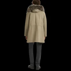 Parka beige YVES SALOMON intérieur lapin gris col renard gris