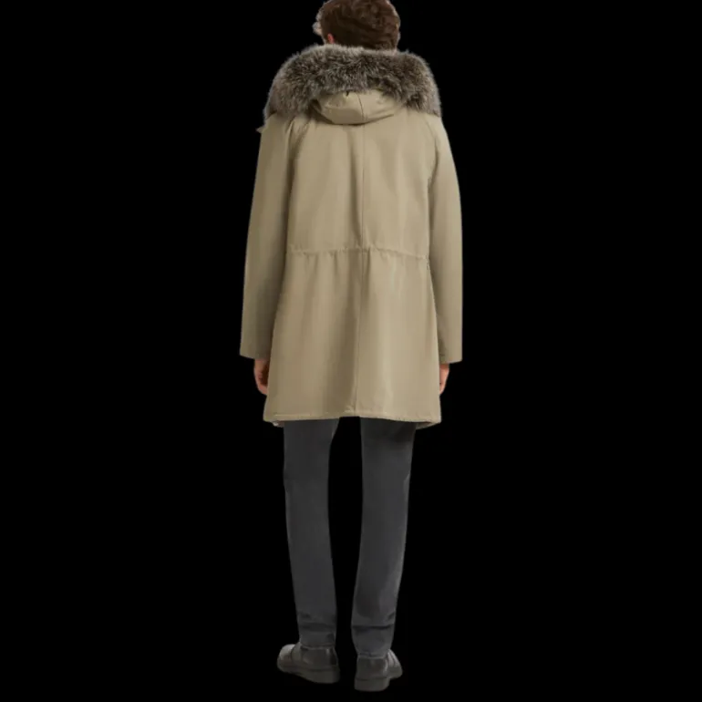 Parka beige YVES SALOMON intérieur lapin gris col renard gris