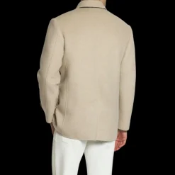 Parka BRIONI cachemire beige doublé col chemise patte cuir