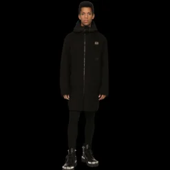 Parka doudoune DOLCE & GABBANA jersey stretch noir capuche plaque dorée