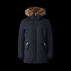 Parka mi-longue Edward noir plastron capuche fourrure