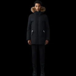 Parka mi-longue Edward noir plastron capuche fourrure