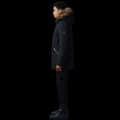 Parka mi-longue Edward noir plastron capuche fourrure