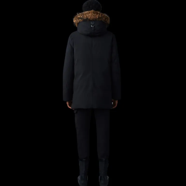 Parka mi-longue Edward noir plastron capuche fourrure
