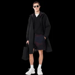Parka veste longue zippée capuche LACOSTE nylon noir déperlant logo croco