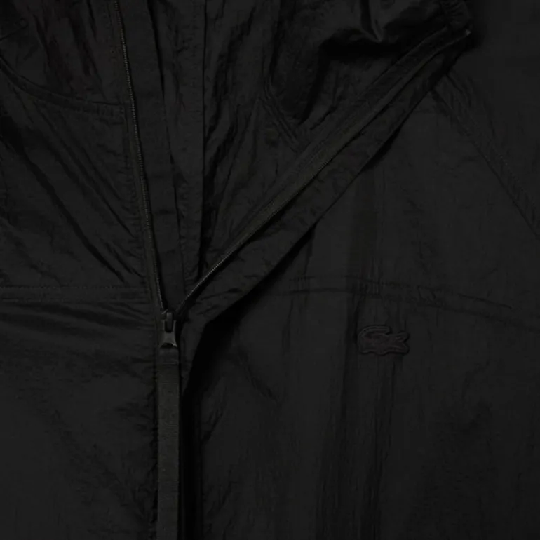 Parka veste longue zippée capuche LACOSTE nylon noir déperlant logo croco