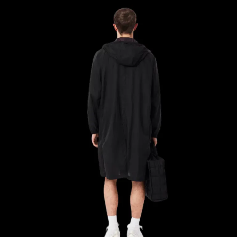 Parka veste longue zippée capuche LACOSTE nylon noir déperlant logo croco