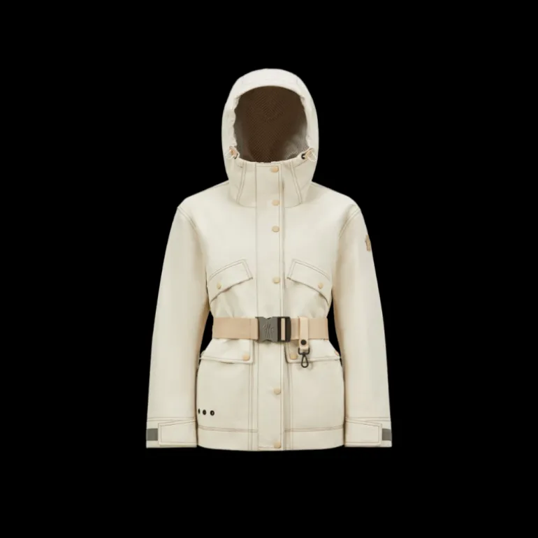 Parka zippée à capuche MONCLER Tarkine coton lin beige clair logo Grenoble