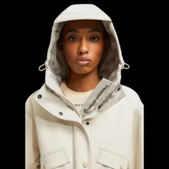 Parka zippée à capuche MONCLER Tarkine coton lin beige clair logo Grenoble