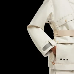 Parka zippée à capuche MONCLER Tarkine coton lin beige clair logo Grenoble