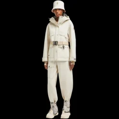 Parka zippée à capuche MONCLER Tarkine coton lin beige clair logo Grenoble