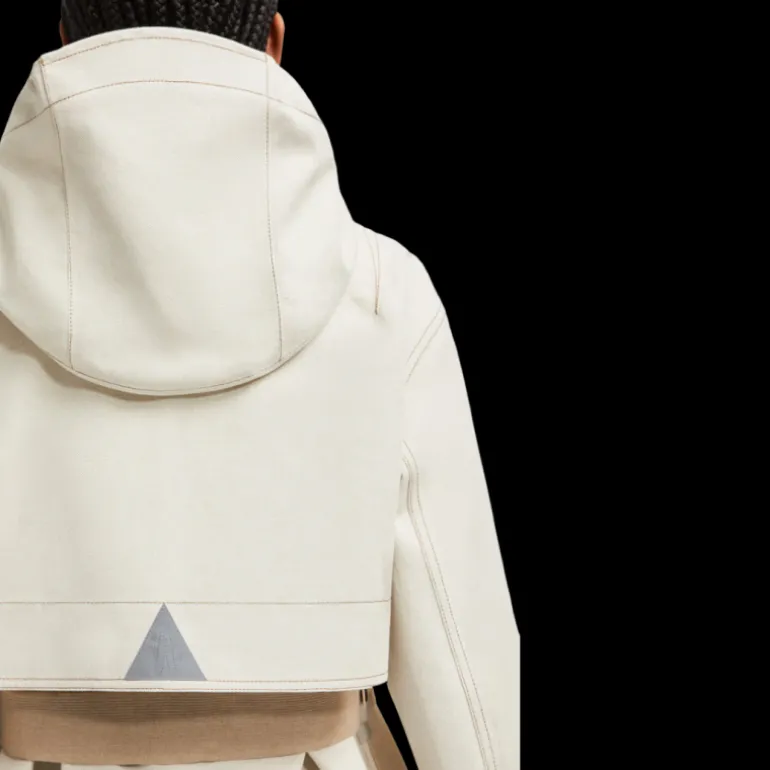 Parka zippée à capuche MONCLER Tarkine coton lin beige clair logo Grenoble