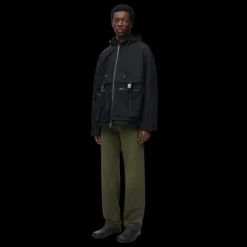 Parka zippée LOEWE coton compact déperlant noir capuche poches