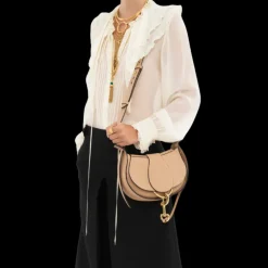 Petit sac bandoulière CHLOE Ride demi lune cuir lisse beige rosé