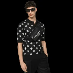 Petit sac ceinture banane en nylon noir avec logo caoutchouté blanc Dolce & Gabbana Milano blanc