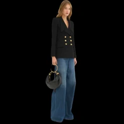 Petit sac CHLOE Hobo cuir veau grainé brillant noir anneaux métal doré