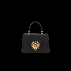 Petit sac DOLCE & GABBANA Devotion cuir veau lisse noir cœur doré bandoulière