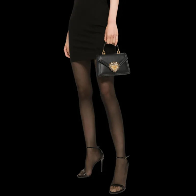 Petit sac DOLCE & GABBANA Devotion cuir veau lisse noir cœur doré bandoulière