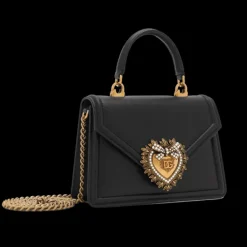 Petit sac DOLCE & GABBANA Devotion cuir veau lisse noir cœur doré bandoulière