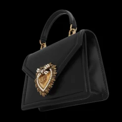 Petit sac DOLCE & GABBANA Devotion cuir veau lisse noir cœur doré bandoulière