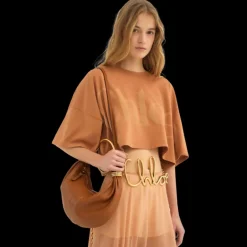 Petit sac hobo CHLOE Bracelet bag cuir grainé marron camel