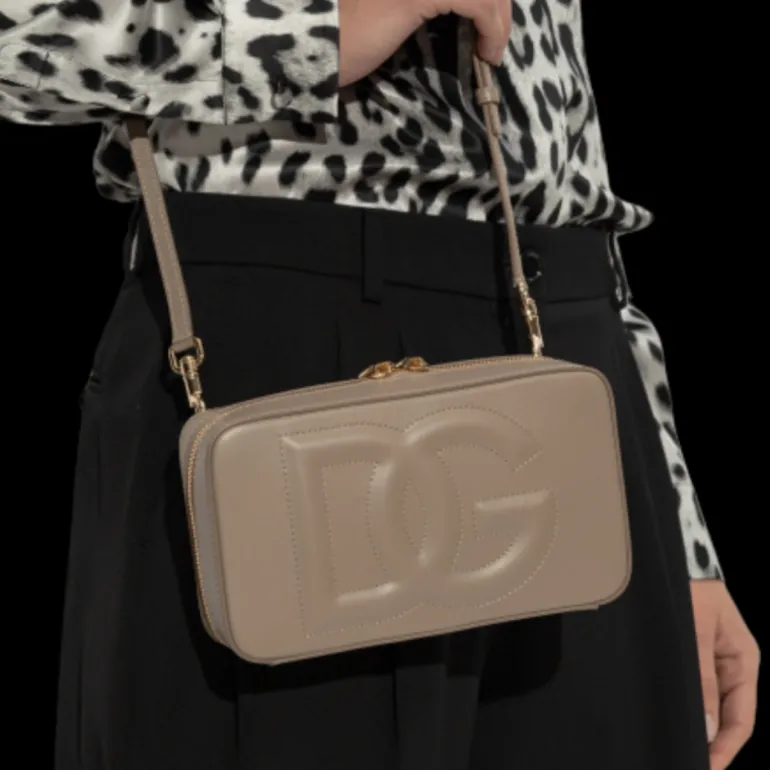 Petit sac photo DG Logo Bag cuir de veau taupe