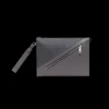 Pochette FENDI Diagonal toile cuir FF gris dragonne