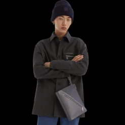 Pochette FENDI Diagonal toile cuir FF gris dragonne