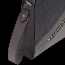 Pochette FENDI Diagonal toile cuir FF gris dragonne