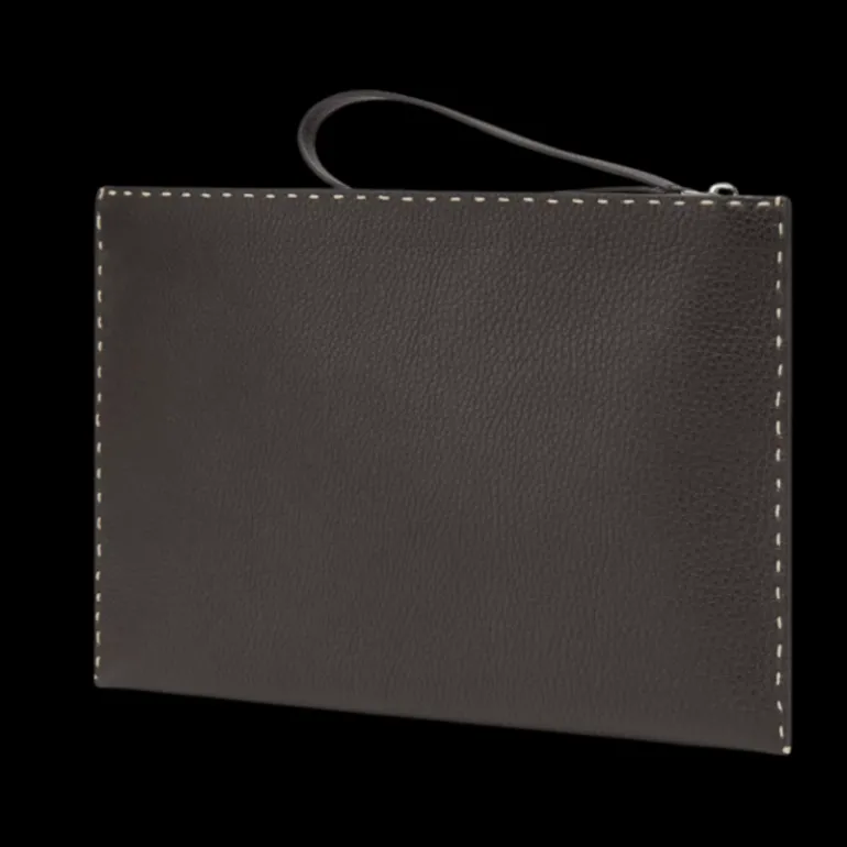 Pochette FENDI Selleria cuir grainé marron 196 surpiqûres